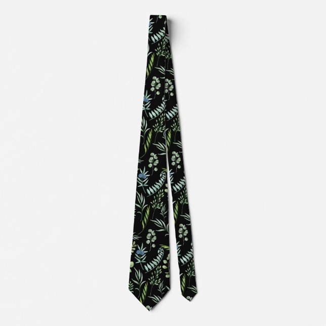 Leaves Pattern 11.bw Black BG Tie (Front)