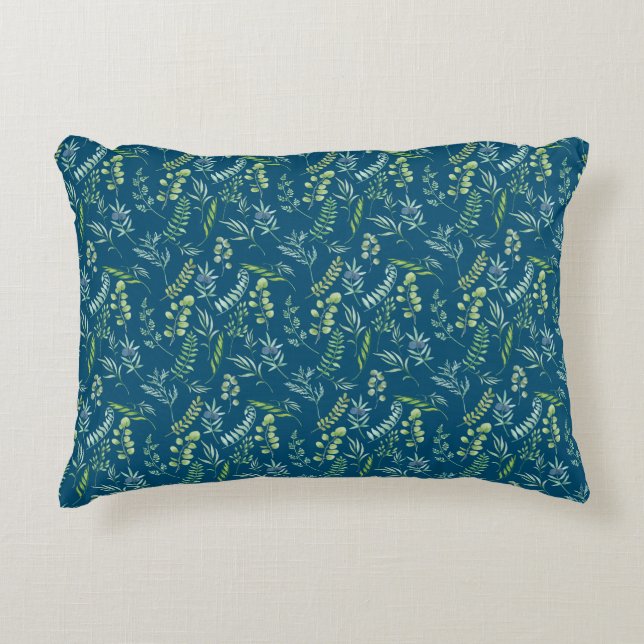 Leaves Pattern 11.bw DBlue BG Accent Pillow (Front)