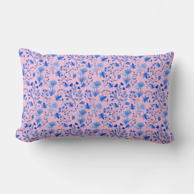 Leaves Pattern 12.bw LPink BG Lumbar Pillow (Front)