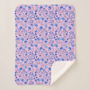 Leaves Pattern 12.bw LPink BG Sherpa Blanket