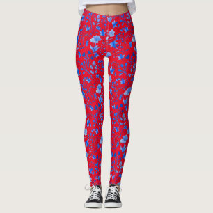 Leaves Pattern 12.bw Red BG Leggings