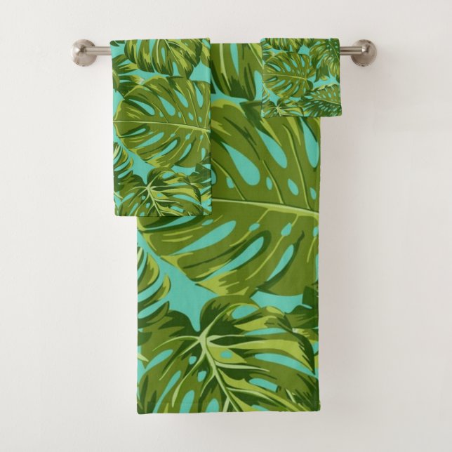 Leaves pattern bath towel set (Insitu)