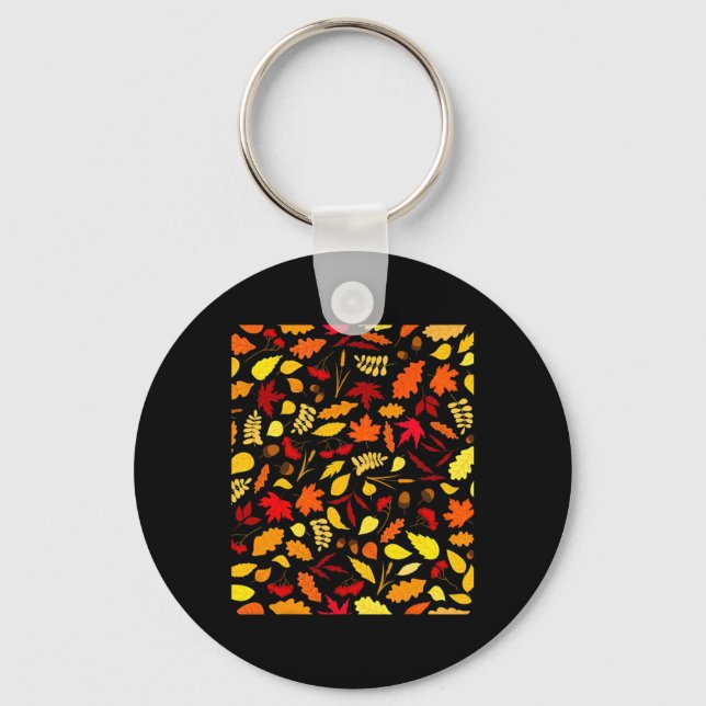 Leaves Pattern Fall Design Acorns Wheat  Keychain (Front)