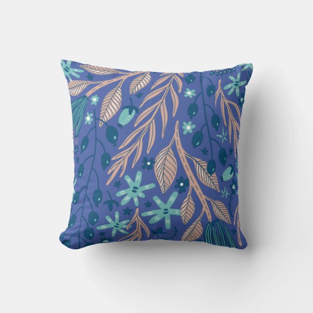 Leaves pattern illustration throw pillow (Front)