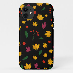Leaves pattern on a black background iPhone 11 case