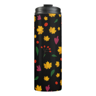 Leaves pattern on a black background thermal tumbler