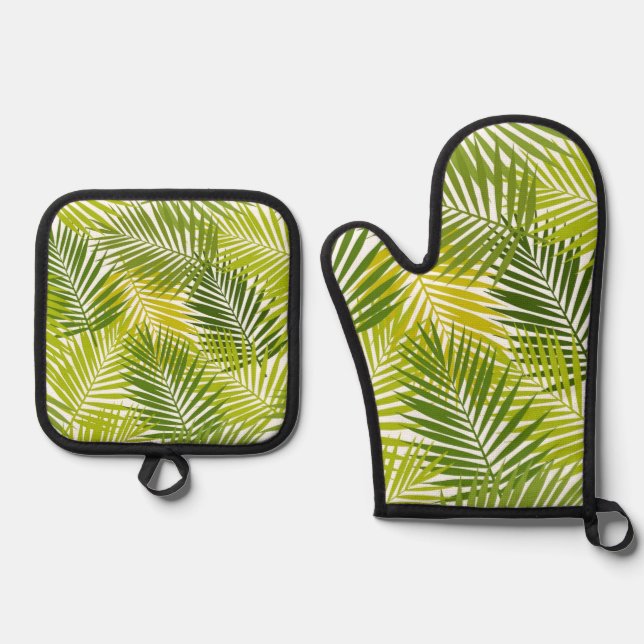 Leaves pattern oven mitt & pot holder set (Front)
