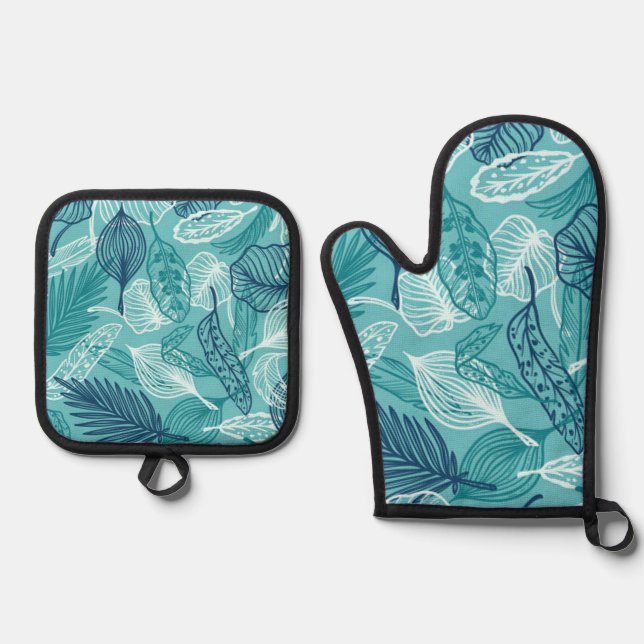 Leaves pattern oven mitt & pot holder set (Front)