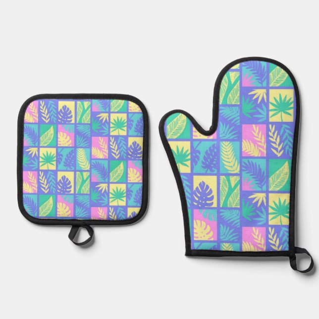 Leaves pattern oven mitt & pot holder set (Front)