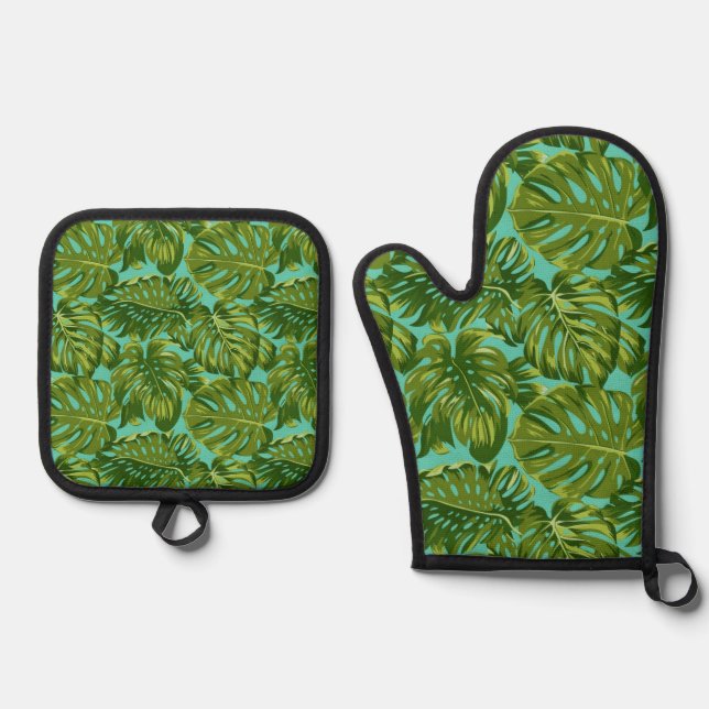 Leaves pattern oven mitt & pot holder set (Front)