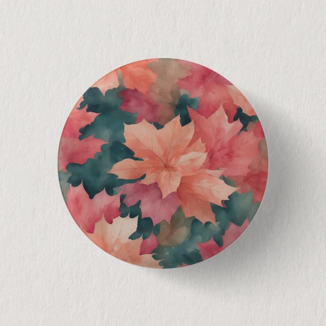 Leaves pattern pink 1 inch round button (Front)