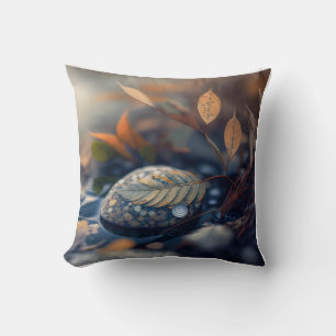 Leaves Pebbles Calm Tranquil Nature Peaceful River Throw Pillow