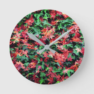 Leaves - Red and Green Round Clock