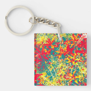 Leaves red green yellow and white keychain