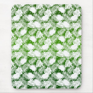 LEAVES SEAMLESS PATTERN GREEN WHITE MOUSE PAD