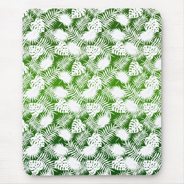 LEAVES SEAMLESS PATTERN GREEN WHITE  MOUSE PAD (Front)