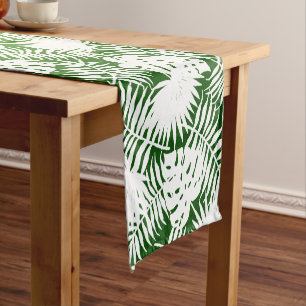 LEAVES SEAMLESS PATTERN GREEN WHITE  SHORT TABLE RUNNER