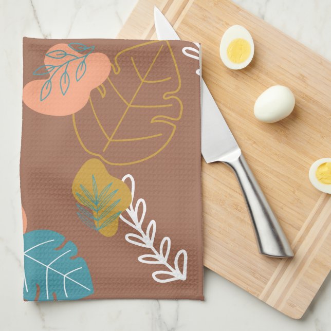 Leaves Shapes Drawn year round Boho Scandi Dish Ki Kitchen Towel (Quarter Fold)