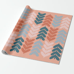 Leaves & Stems Scandi Botanical Pattern Blush Blue Wrapping Paper