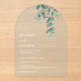 Leaves Watercolor Flowers Clear Arch Acrylic Invitations