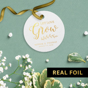 Leaves Wedding Let Love Grow Foil Round Favour Tags