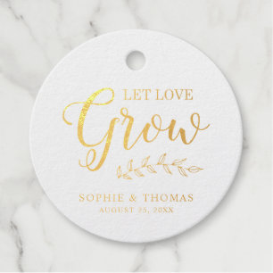 Leaves Wedding Let Love Grow Foil Round Favour Tags