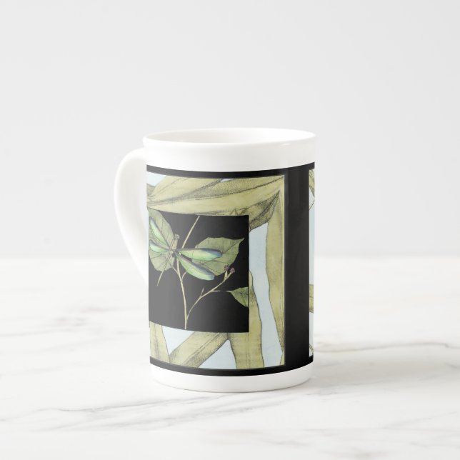 Leaves with Dragonfly Inset by Jennifer Goldberger Bone China Mug (Front Left)