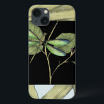 Leaves with Dragonfly Inset by Jennifer Goldberger iPhone 13 Case<br><div class="desc">This drawing of leaves by Jennifer Goldberger features an inset of a dragonfly on a black background. The nighttime feel of the inset contrasts nicely with the daytime feel of the print of leaves. Get yours today!</div>