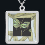 Leaves with Dragonfly Inset by Jennifer Goldberger Silver Plated Necklace<br><div class="desc">This drawing of leaves by Jennifer Goldberger features an inset of a dragonfly on a black background. The nighttime feel of the inset contrasts nicely with the daytime feel of the print of leaves. Get yours today!</div>