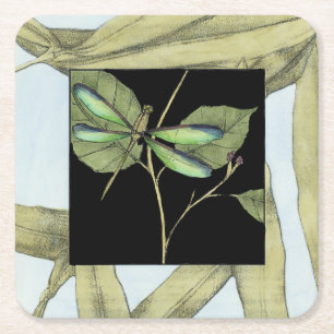 Leaves with Dragonfly Inset by Jennifer Goldberger Square Paper Coaster