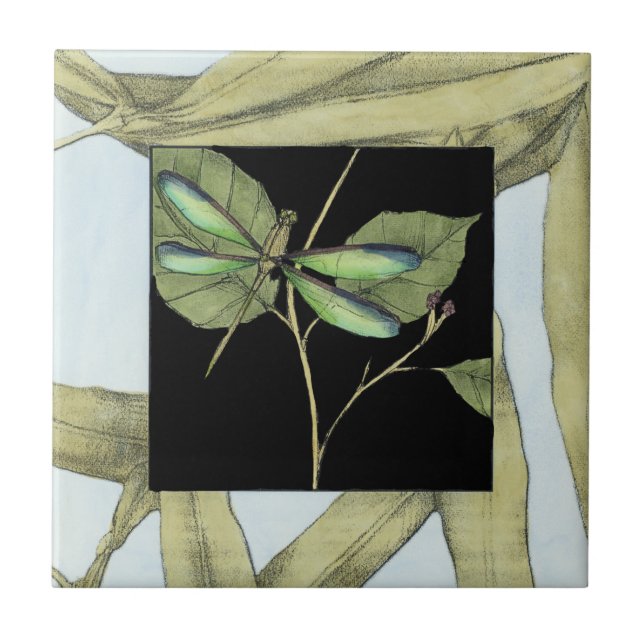 Leaves with Dragonfly Inset by Jennifer Goldberger Tile (Front)