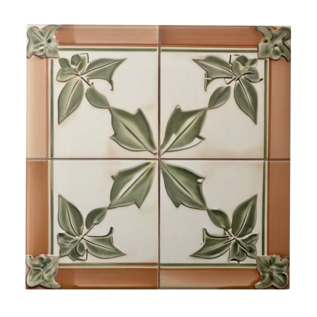 Leaves with Terracotta & Ivory Colours Tuscan Styl Tile (Front)