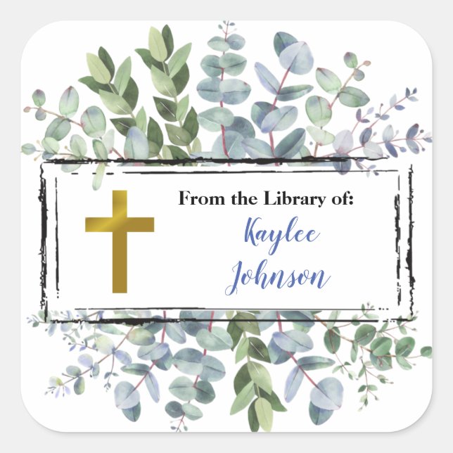 Leaves Wreath Frame Cross  Square Sticker (Front)