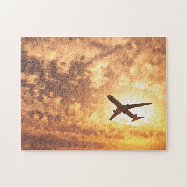 Leaving on a Jet Plane Airplane Sky Sunset Jigsaw Puzzle (Horizontal)