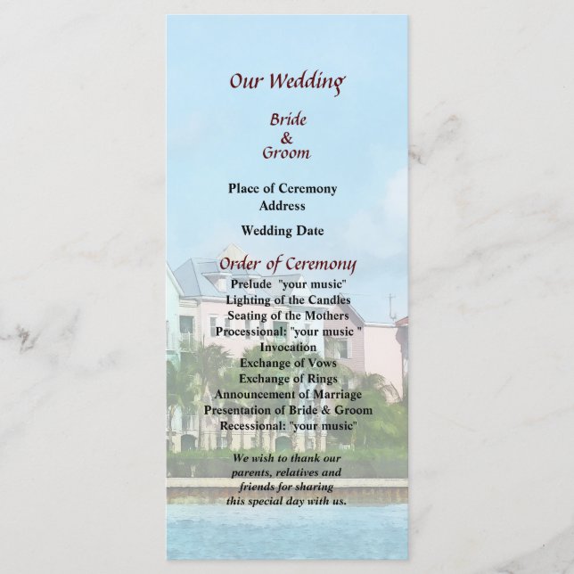 Leaving Paradise Island Wedding Program (Front)