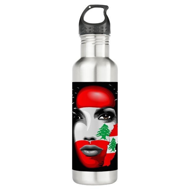 Lebanon Flag and Map on girl's face 710 Ml Water Bottle (Front)