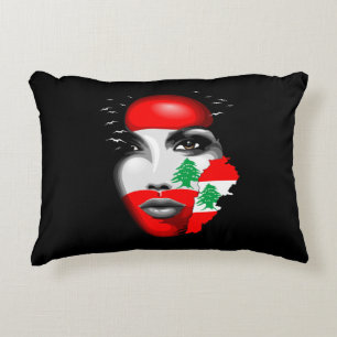 Lebanon Flag and Map on girl's face Accent Pillow