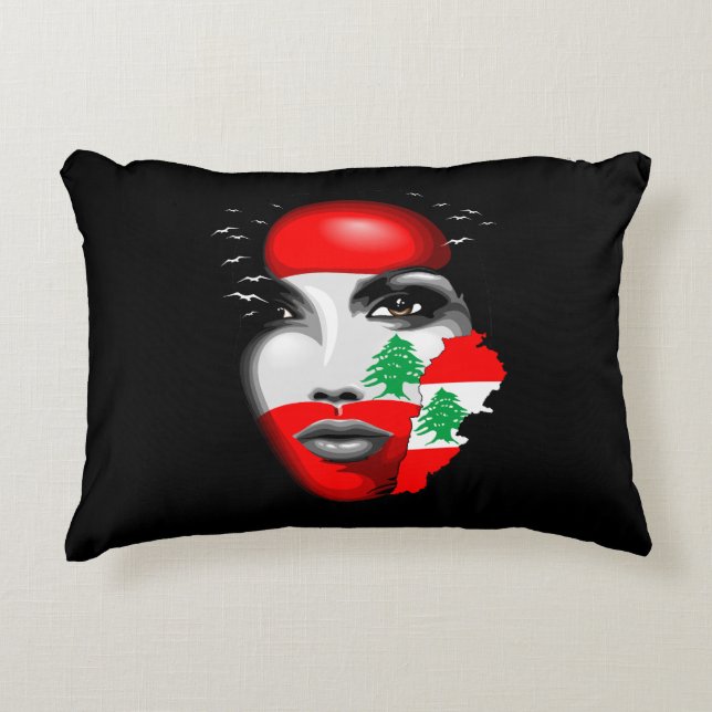 Lebanon Flag and Map on girl's face Accent Pillow (Front)