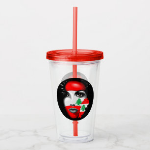 Lebanon Flag and Map on girl's face Acrylic Tumbler