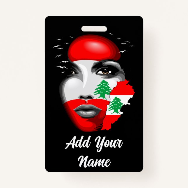 Lebanon Flag and Map on girl's face Badge (Front)