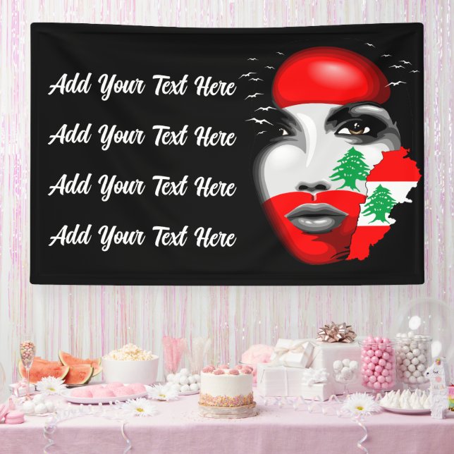 Lebanon Flag and Map on girl's face Banner (Party)