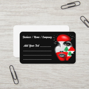 Lebanon Flag and Map on girl's face Business Card