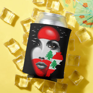 Lebanon Flag and Map on girl's face Can Cooler
