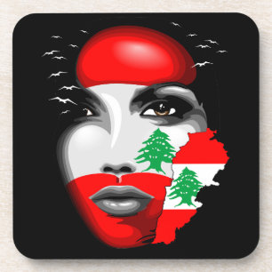 Lebanon Flag and Map on girl's face Coaster