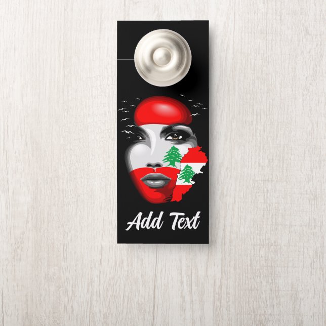 Lebanon Flag and Map on girl's face Door Hanger (On Knob)