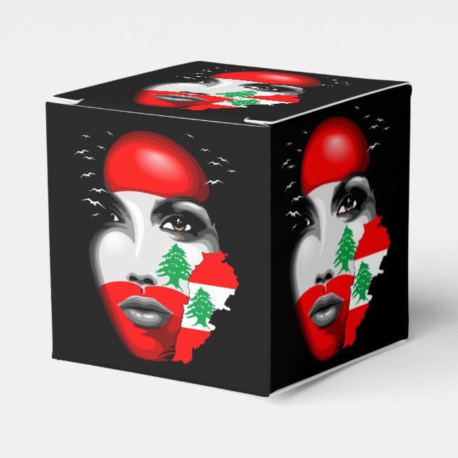 Lebanon Flag and Map on girl's face Favor Box (Front Side)