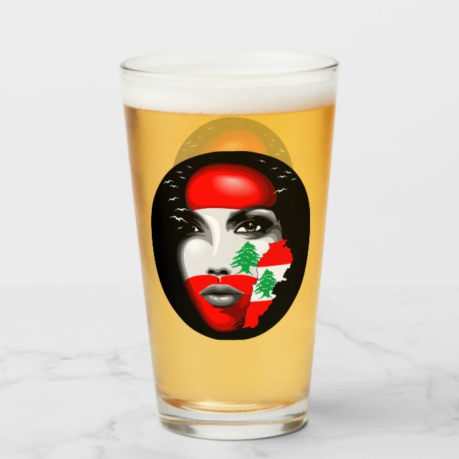 Lebanon Flag and Map on girl's face Glass (Front Filled)