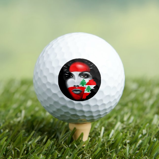 Lebanon Flag and Map on girl's face Golf Balls (Insitu Tee)