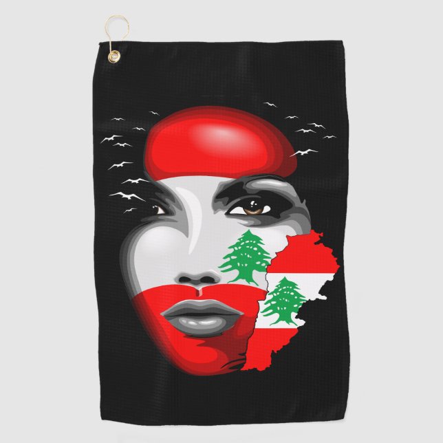 Lebanon Flag and Map on girl's face Golf Towel (Front)