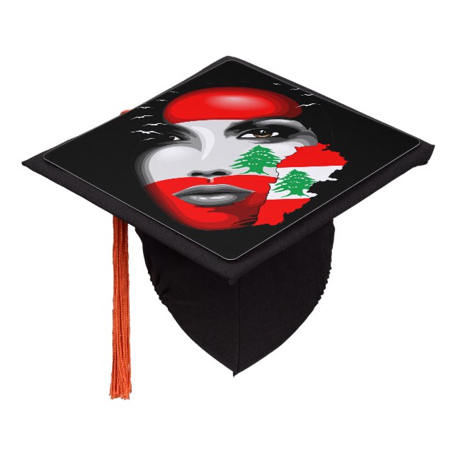 Lebanon Flag and Map on girl's face Graduation Cap Topper (Angled)